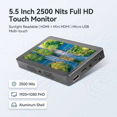 kopen 5.5 inch 2500 Nits Full HD Touch Monitor 1920×1080 HDMI Mini HDMI Micro USB Aluminium Shell Zonlicht leesbaar scherm online vervaardiging